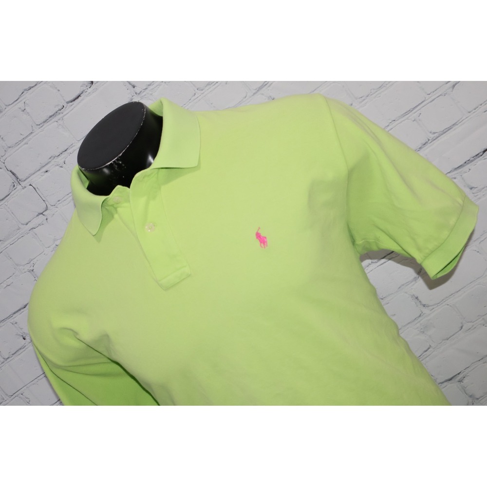 Polo Ralph Lauren Polo Shirt Mens XL Lime Green Pink Pony Logo Short Sleeve **
